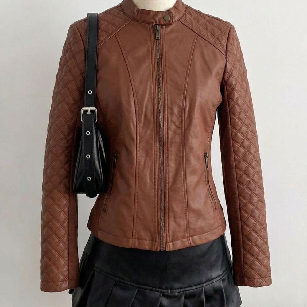 Vintage Brown Leather Fitted Blazer Office Siren Model Off Duty